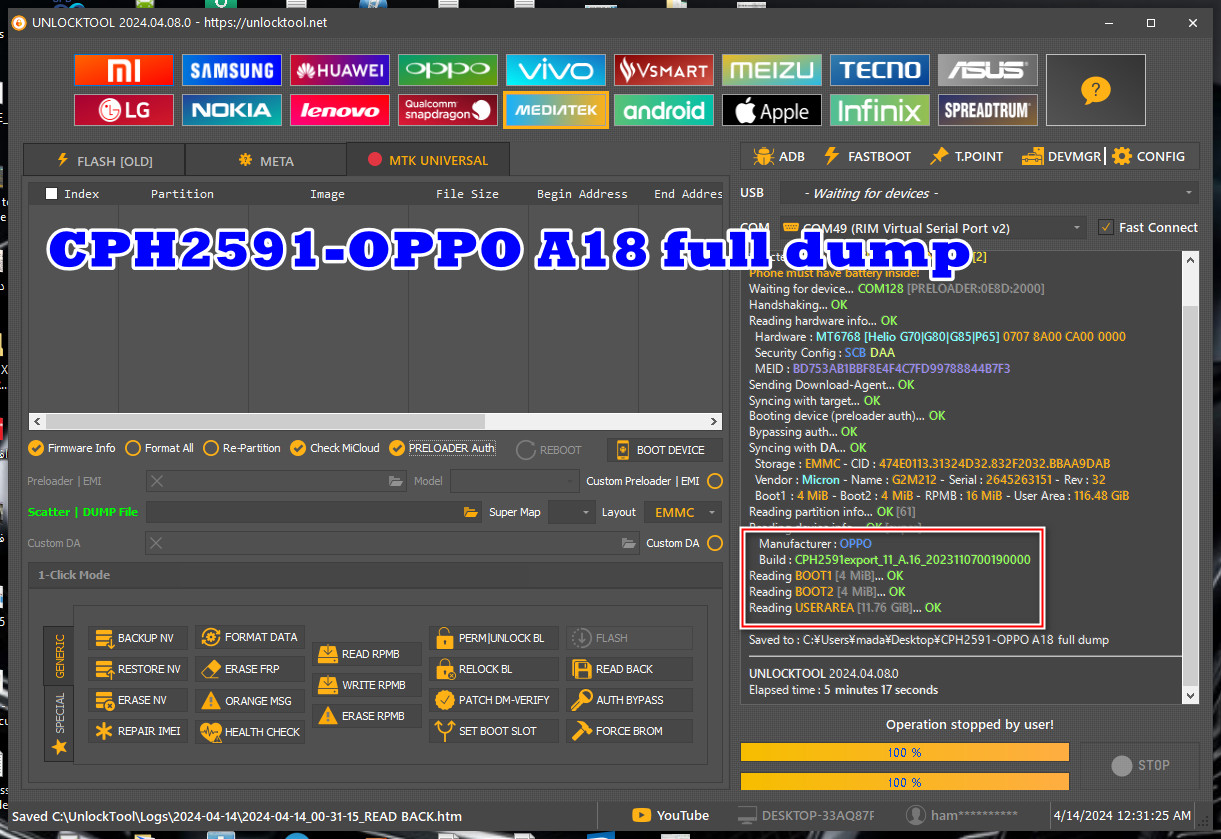 CPH2591-OPPO A18 full dump unlock tool