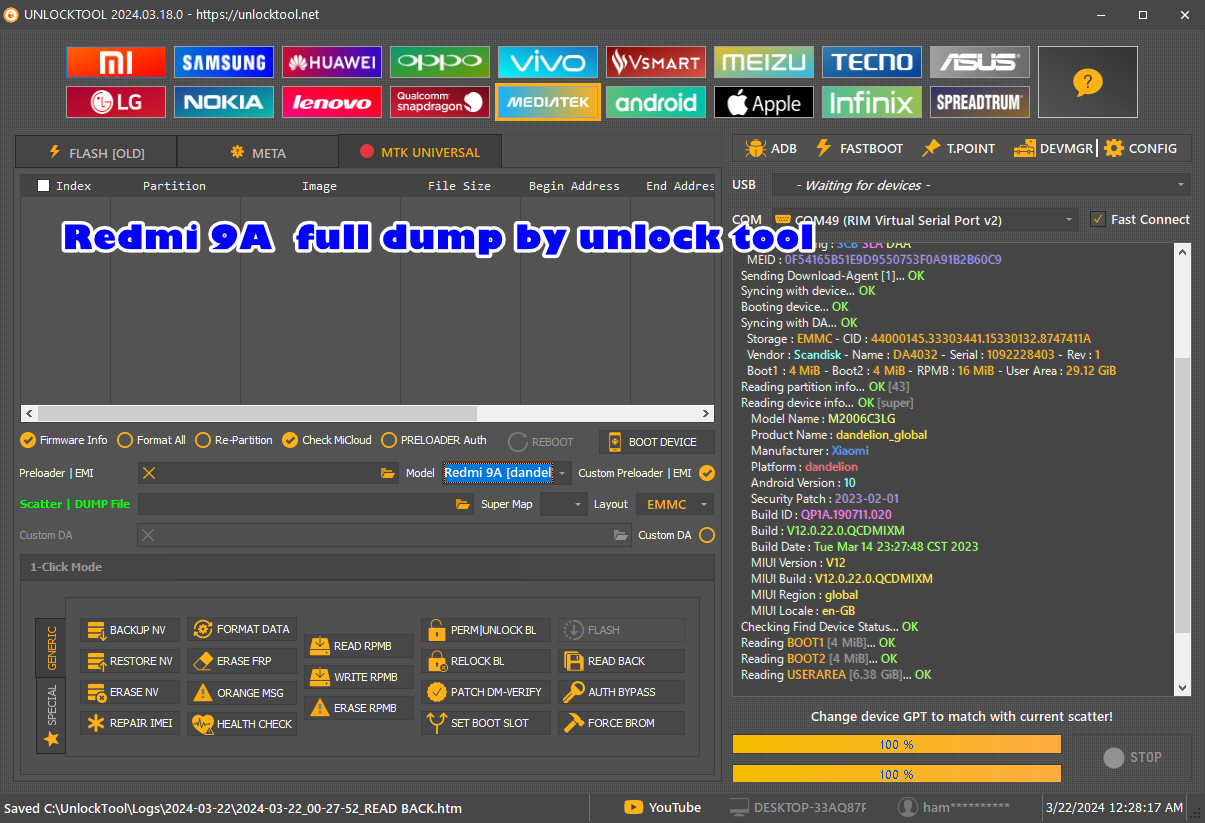 Redmi 9A full dump by unlock tool