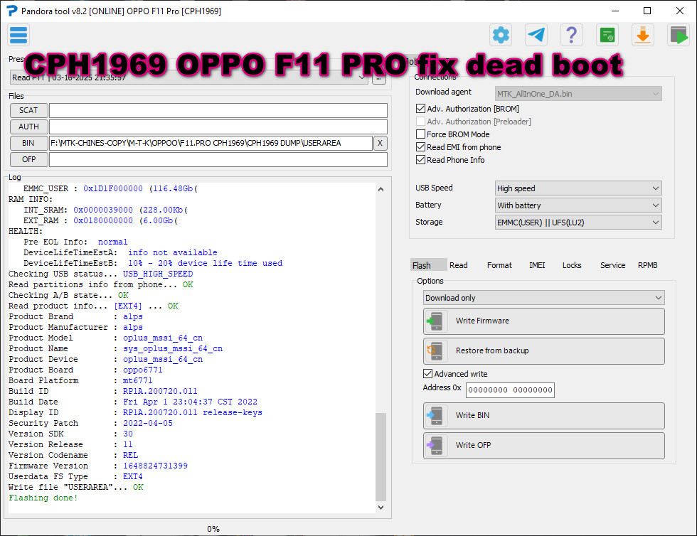 CPH1969 OPPO F11 PRO fix dead boot
